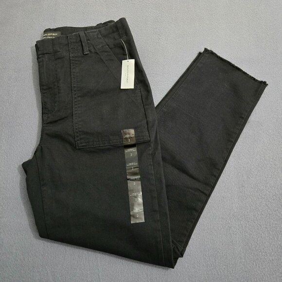 Banana Republic Pants Women 2 Black Authentic Girlfriend Mid Rise Raw Hem Chino - Picture 1 of 13